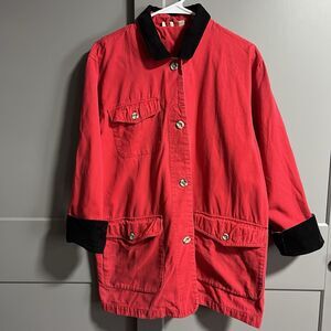 Roo Crossing 100% Cotton Barn Chore  Coat Button Front Utility Pockets Red Small